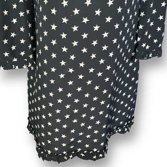 J. Crew Dress Black White Star Print Scoop Neck Long Sleeve Silk Midi Shift 4 - Picture 6 of 12